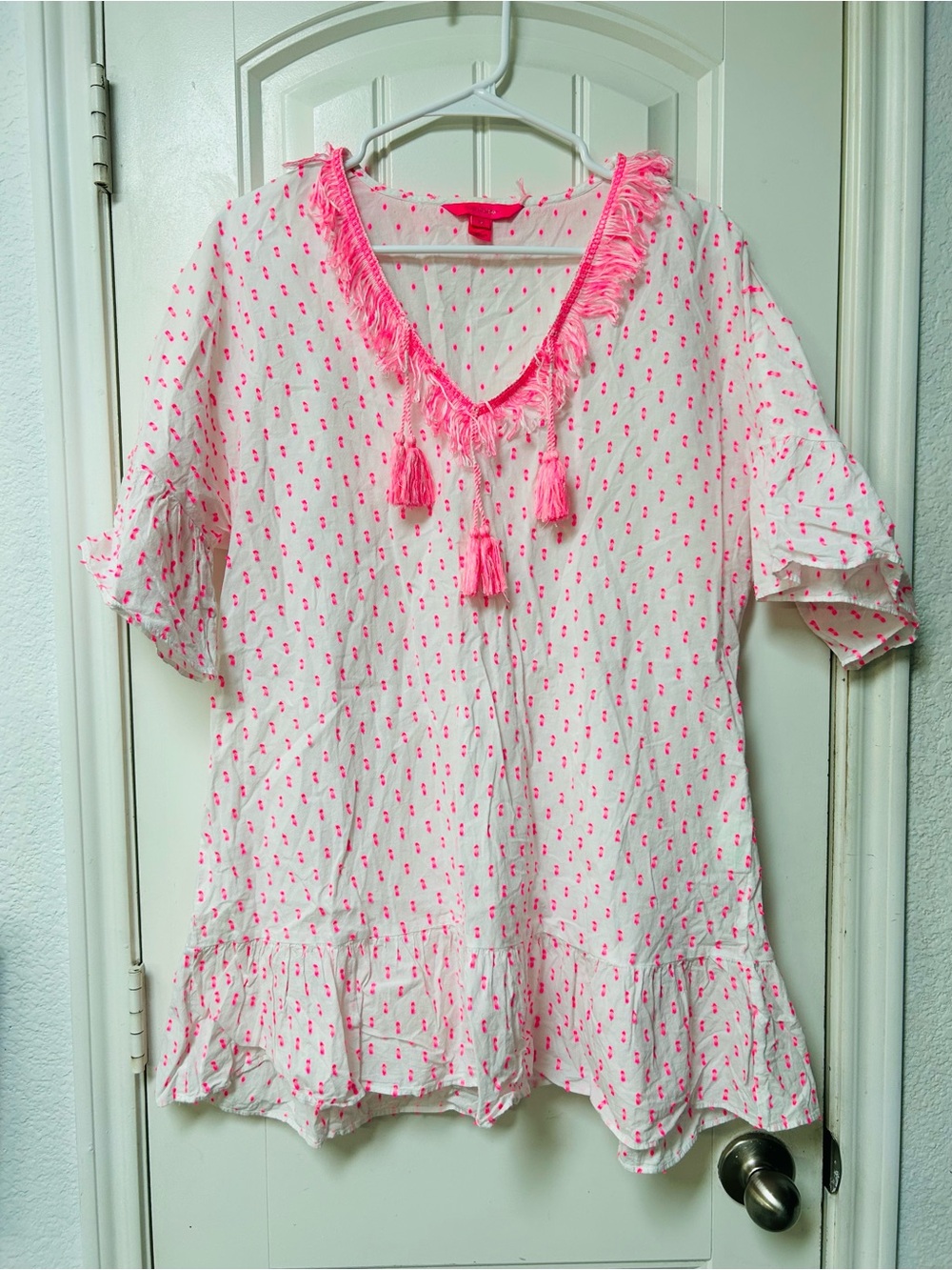 Lilly Pulitzer White Tunic with Pink Tassel Trim